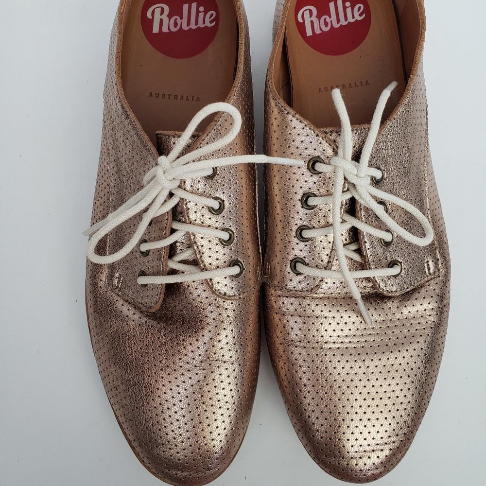 Rollie Derby Perforated Leather Rose Gold Oxford Shoes